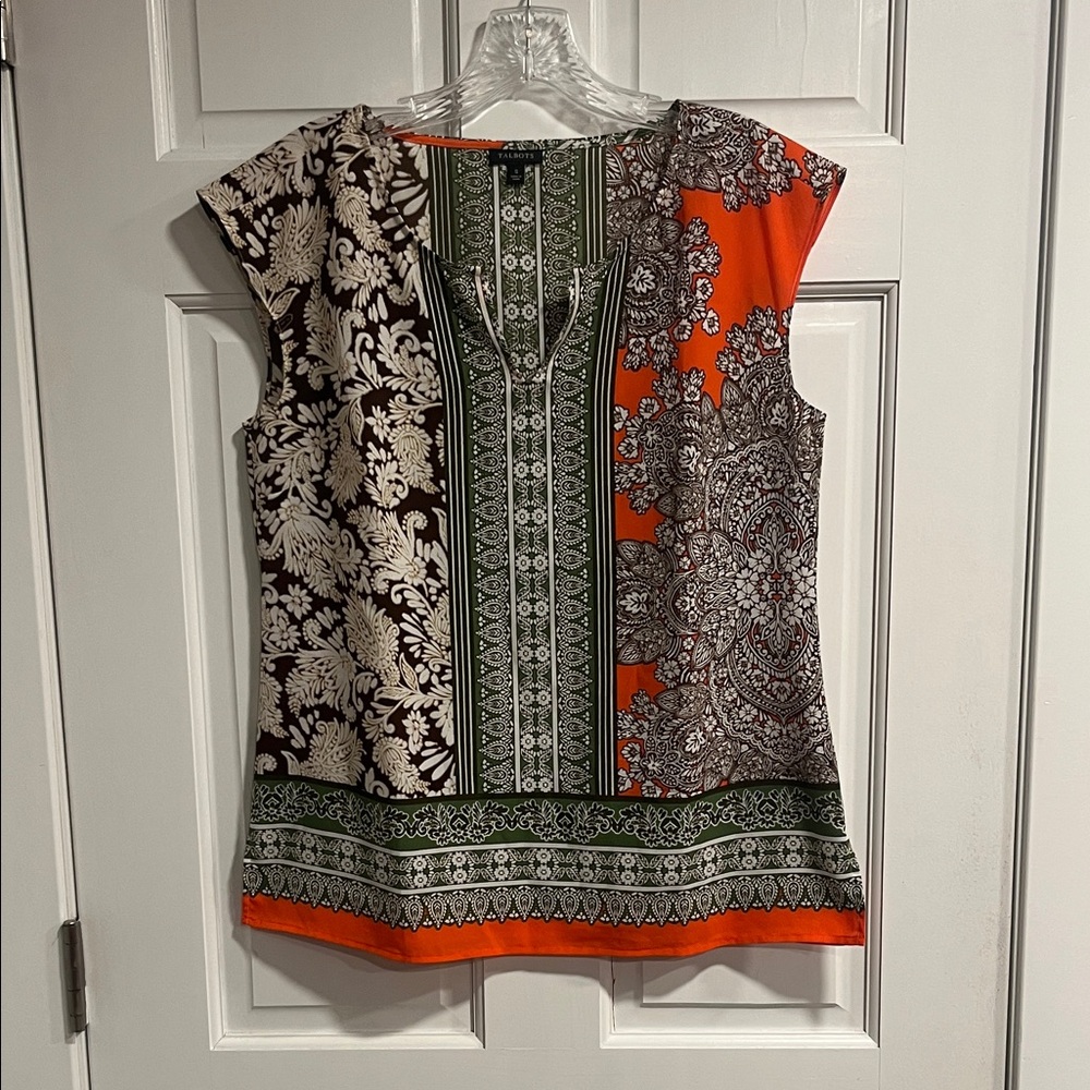 Talbots Paisley Top in Orange, Green, and Brown Size Small